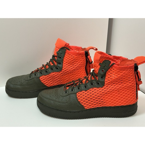 NIKE SF Air Force 1‎ Mid Sneaker Men 9.5 Cargo Khaki Total Crimson  AA7345-300 - Picture 2 of 9